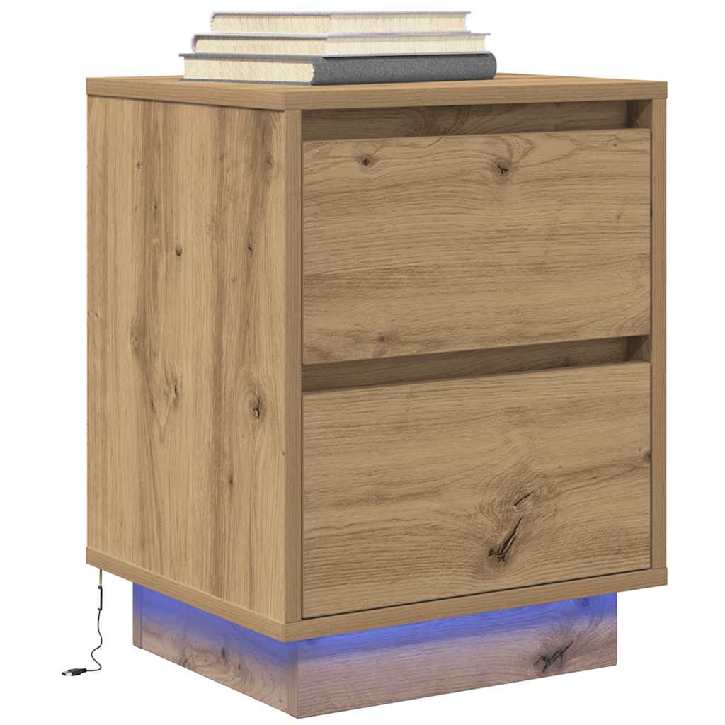 Spintelės prie lovos su LED lemputėmis 2 vnt Artisan Oak