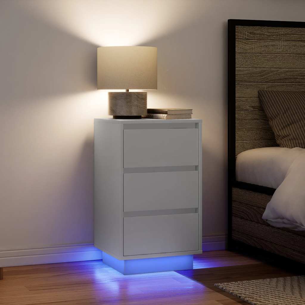Naktsskapītis ar LED apgaismojumu balts 38x34x65 cm