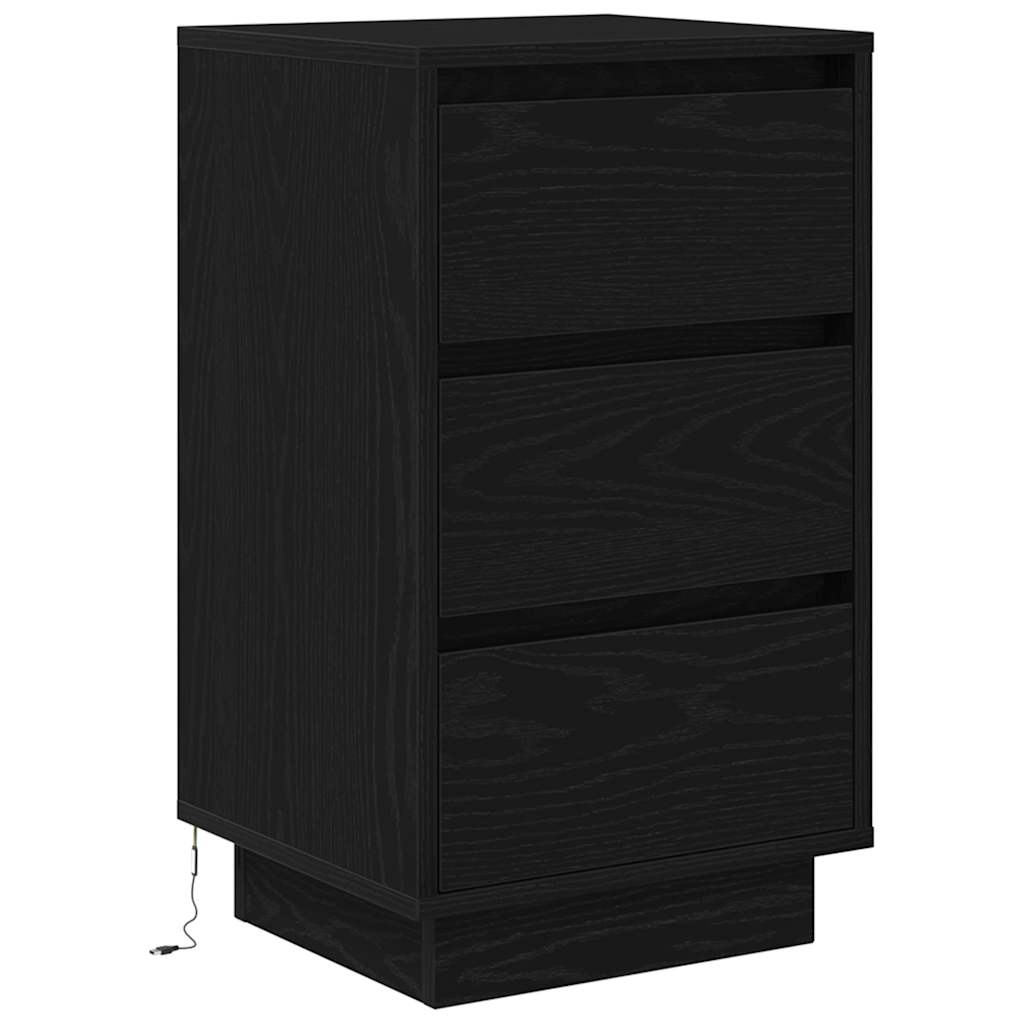 Spintelė prie lovos su LED lemputėmis Juoda 38x34x65 cm