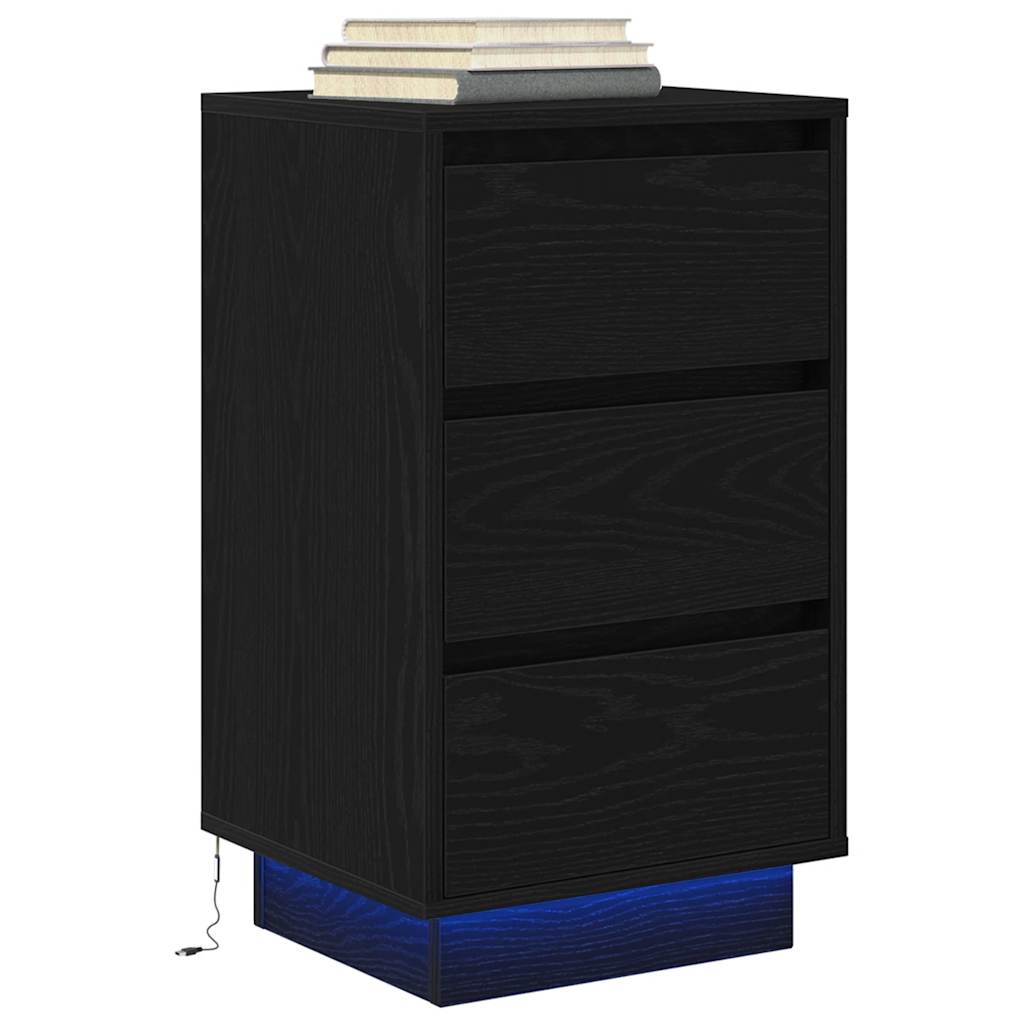 Spintelė prie lovos su LED lemputėmis Juoda 38x34x65 cm