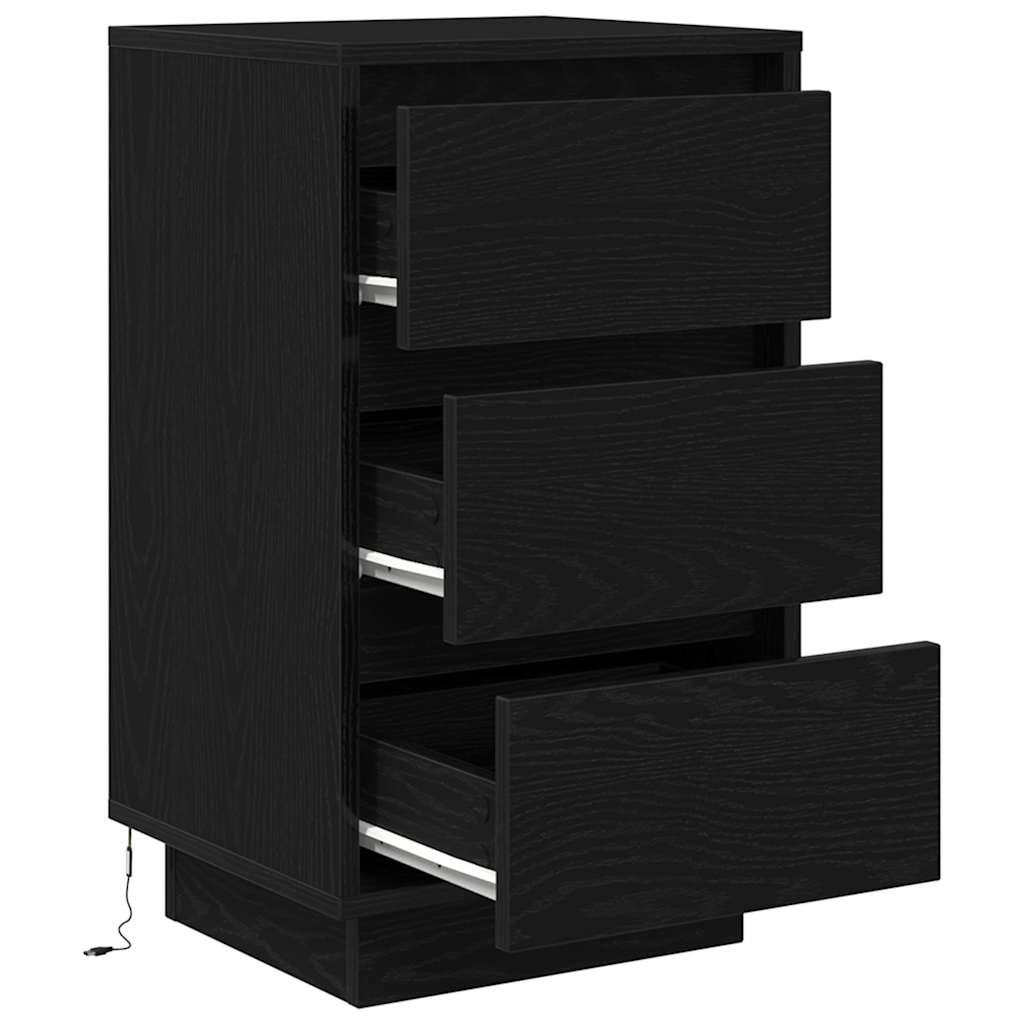 Spintelė prie lovos su LED lemputėmis Juoda 38x34x65 cm