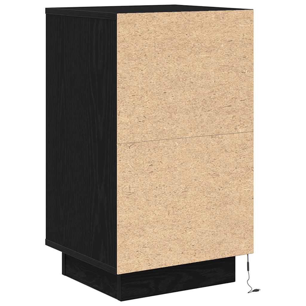 Spintelė prie lovos su LED lemputėmis Juoda 38x34x65 cm