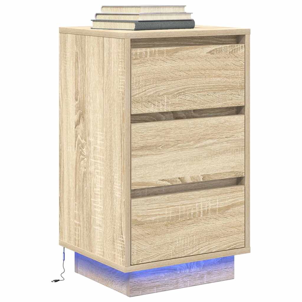 Bedside cabinet with LED lights Sonoma oak 38x34x65 cm