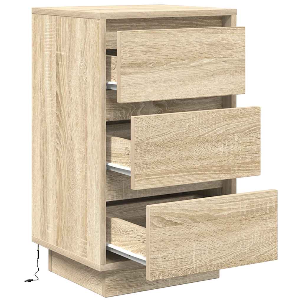 Bedside cabinet with LED lights Sonoma oak 38x34x65 cm