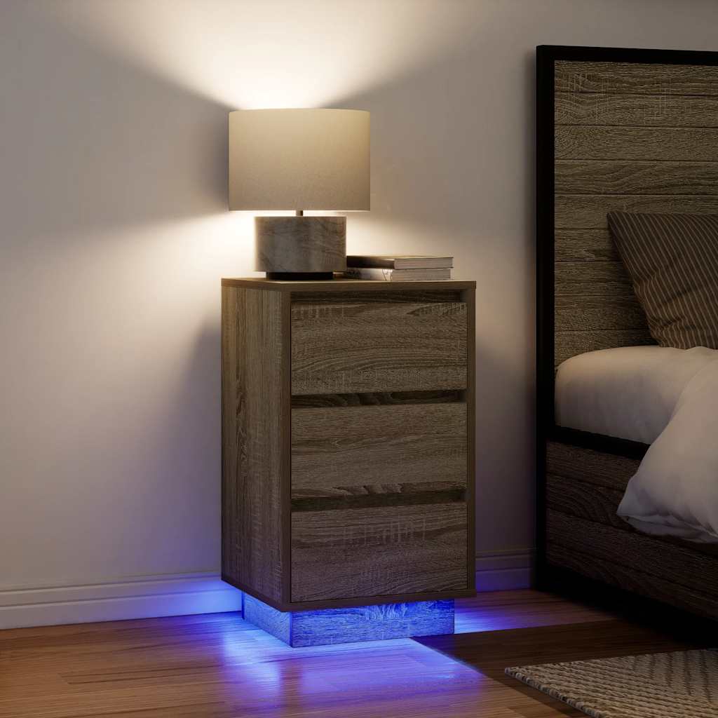 Bedside cabinet with LED lights Sonoma oak 38x34x65 cm