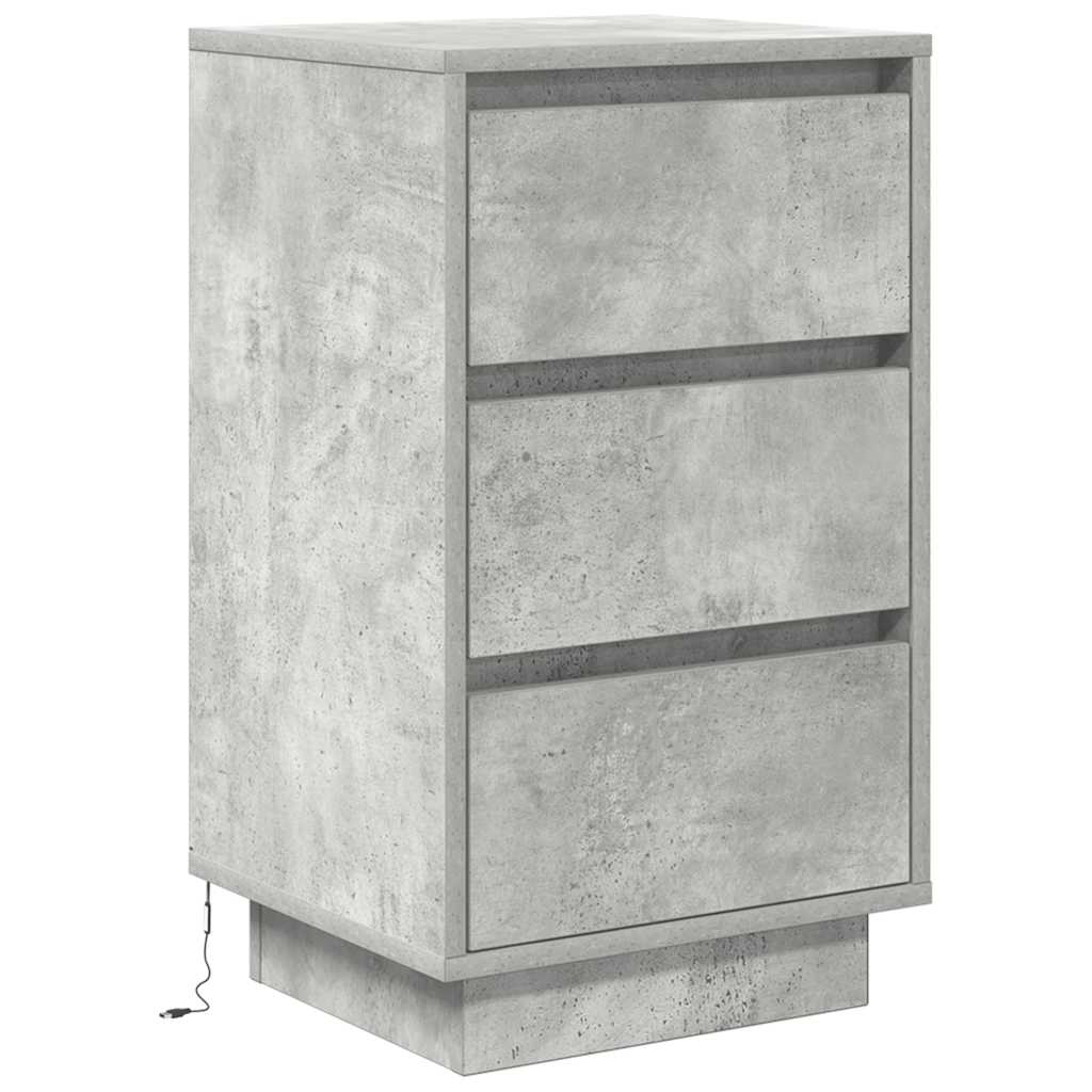 naktinė spintelė su LED lemputėmis Betoninė pilka 38x34x65 cm