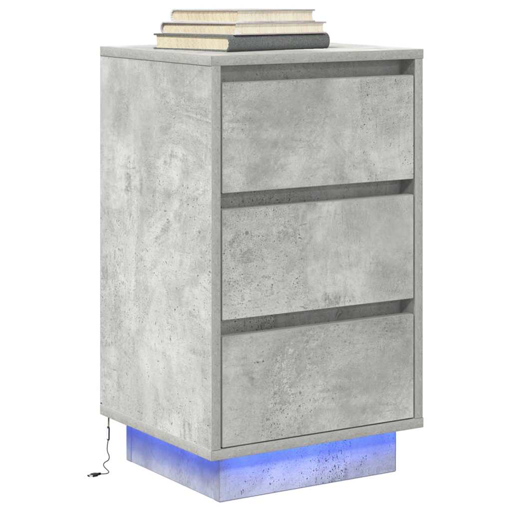 naktinė spintelė su LED lemputėmis Betoninė pilka 38x34x65 cm