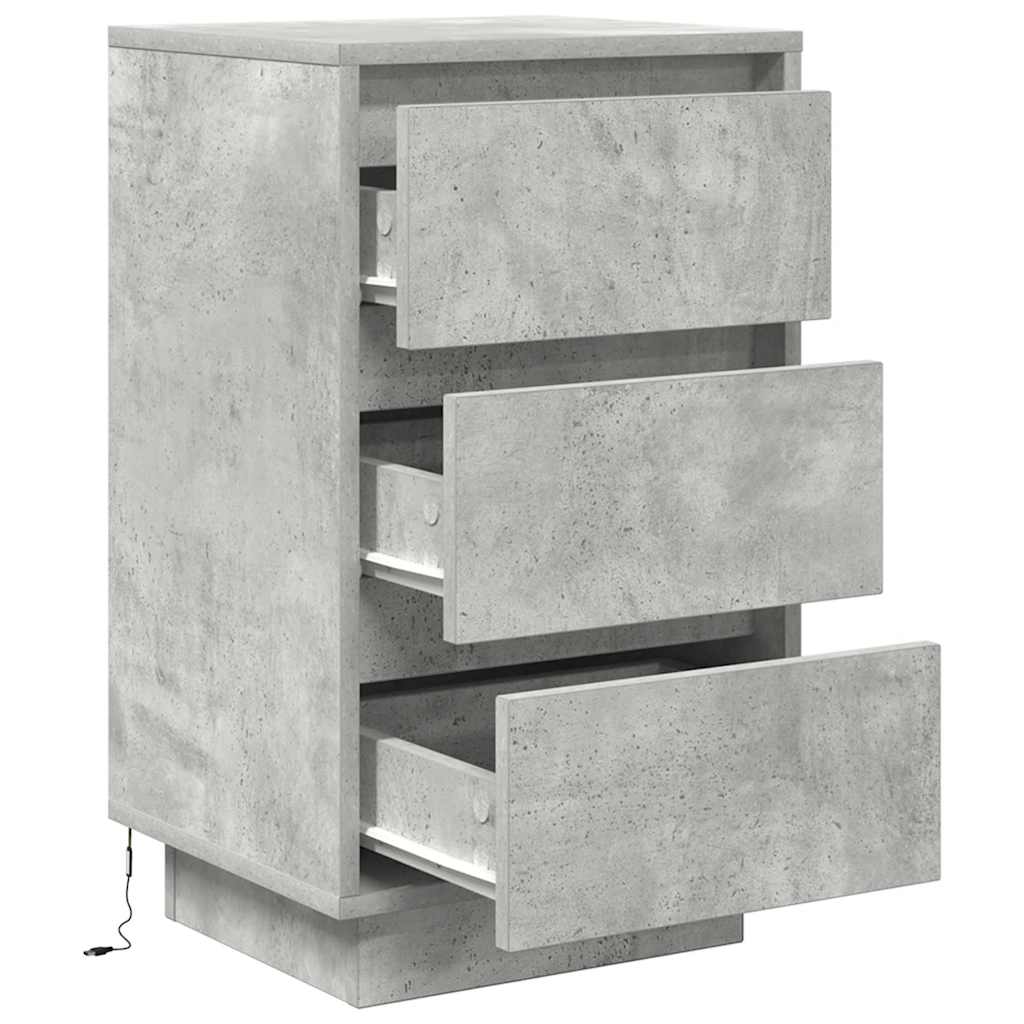 naktinė spintelė su LED lemputėmis Betoninė pilka 38x34x65 cm