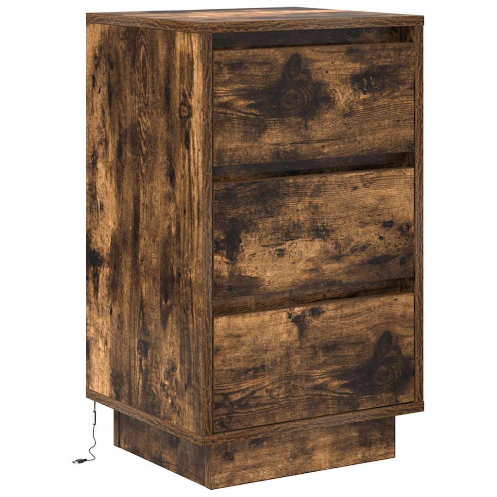 naktinė spintelė su LED lemputėmis rūkytas ąžuolas 38x34x65 cm