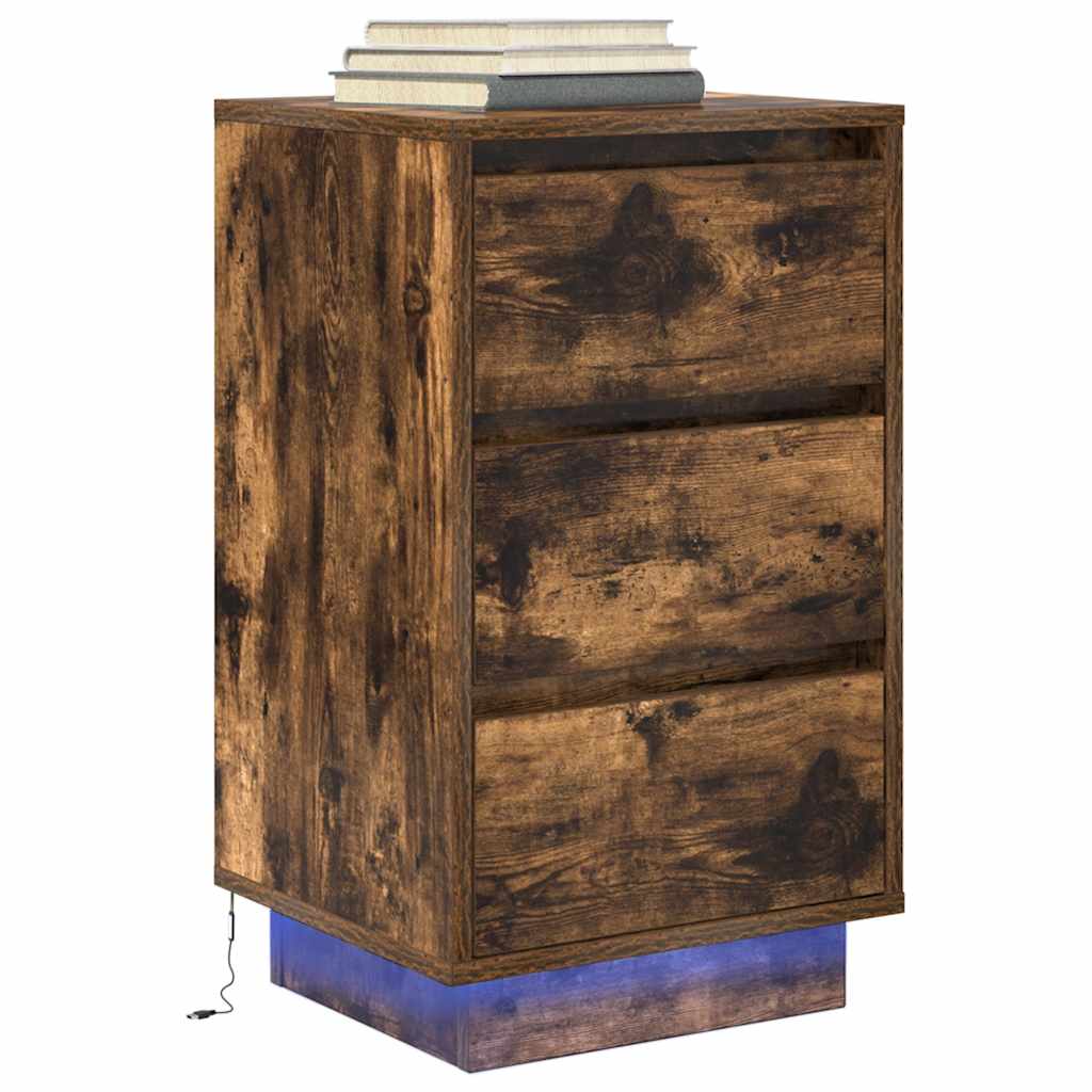 naktinė spintelė su LED lemputėmis rūkytas ąžuolas 38x34x65 cm