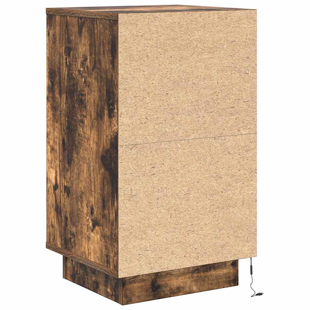 naktinė spintelė su LED lemputėmis rūkytas ąžuolas 38x34x65 cm