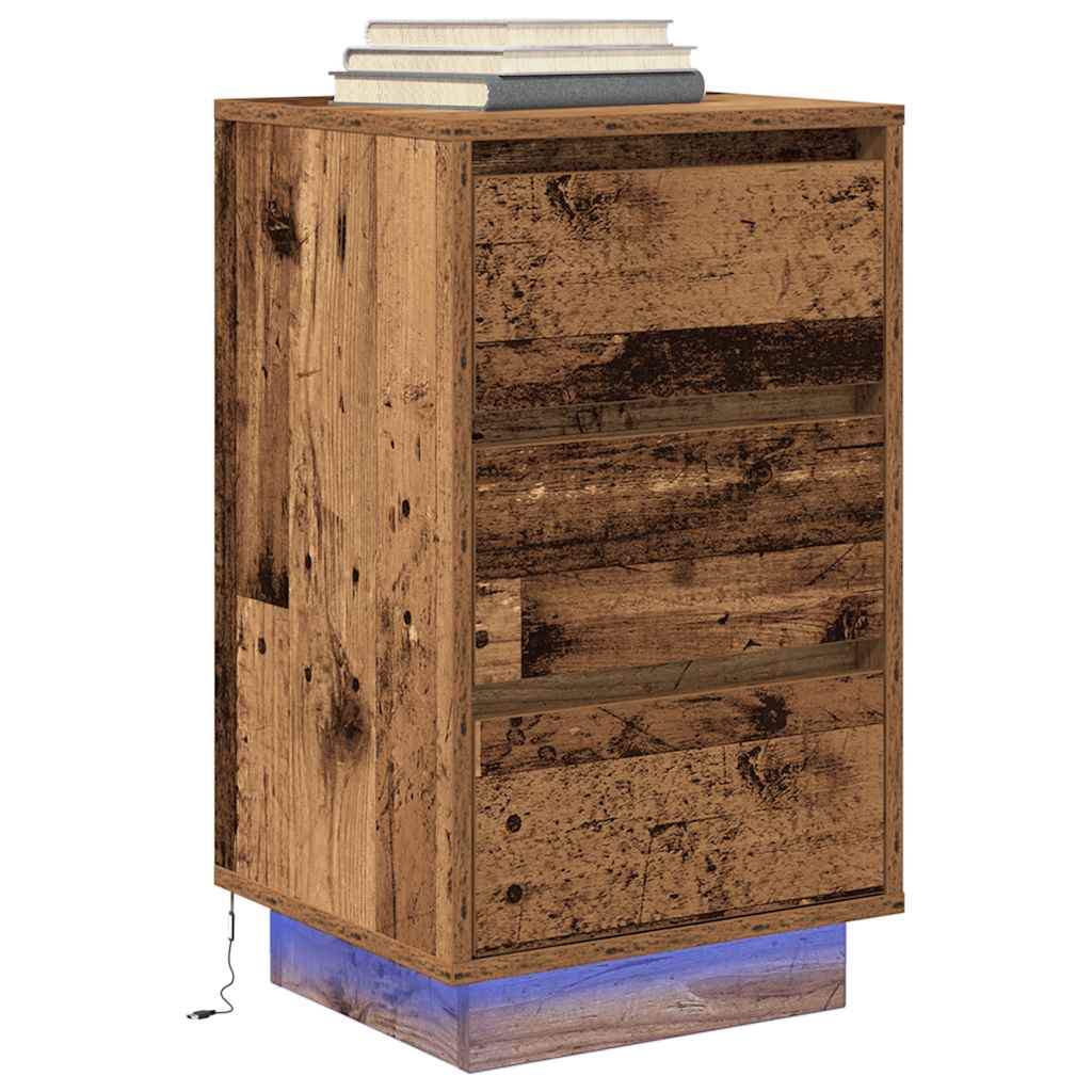 Spintelė prie lovos su LED lemputėmis Old Wood 38x34x65 cm
