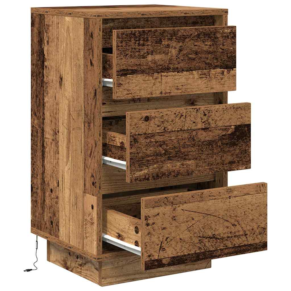 Spintelė prie lovos su LED lemputėmis Old Wood 38x34x65 cm