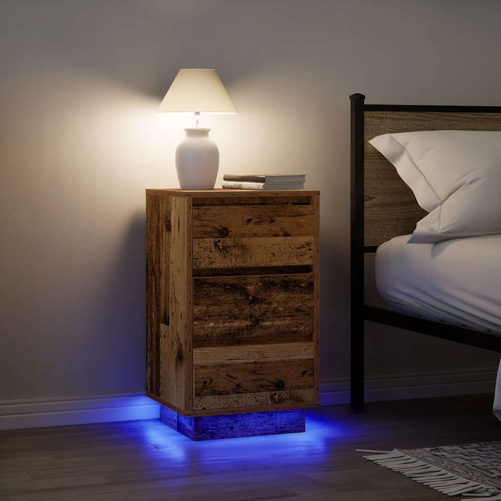 Naktsskapītis ar LED lampiņām Old Wood 38x34x65 cm