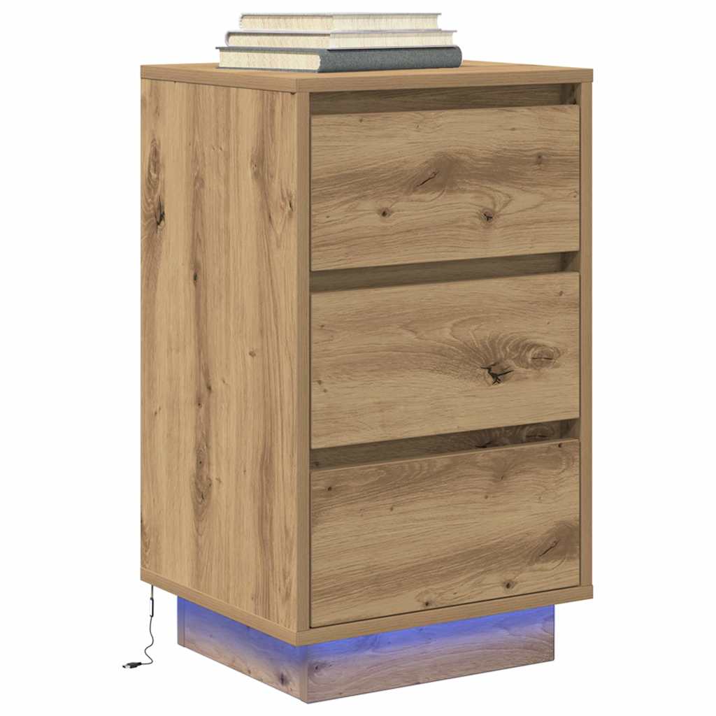 Bedside table with LED lights Artisan oak 38x34x65 cm