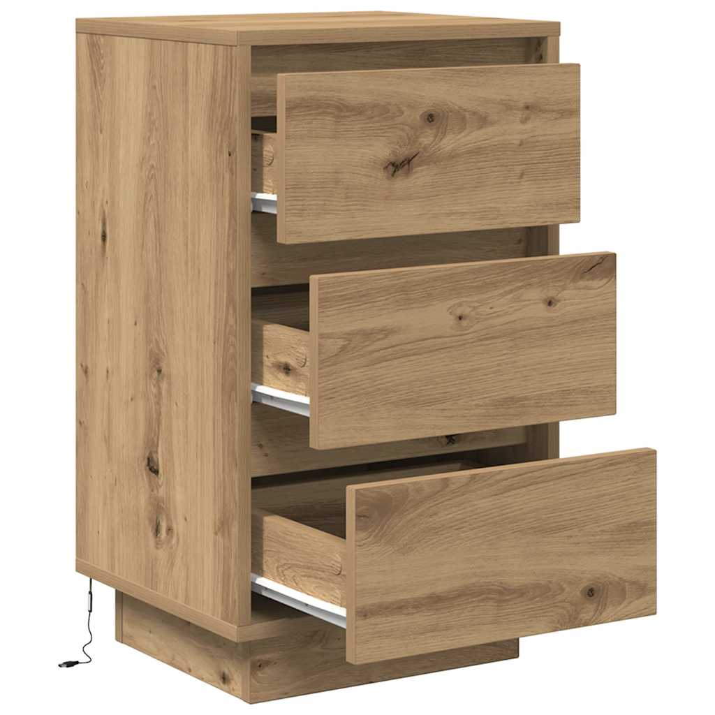 Bedside table with LED lights Artisan oak 38x34x65 cm