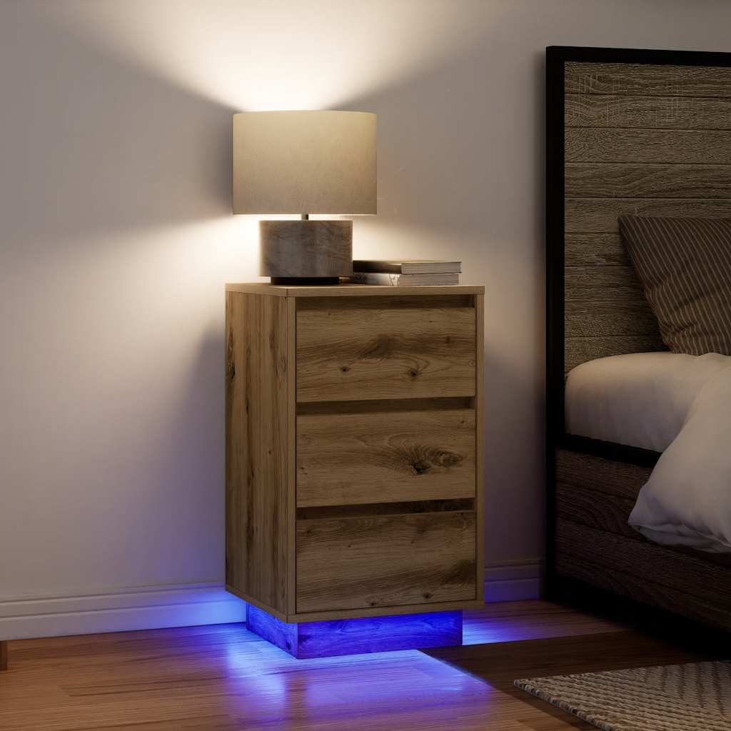 Bedside table with LED lights Artisan oak 38x34x65 cm