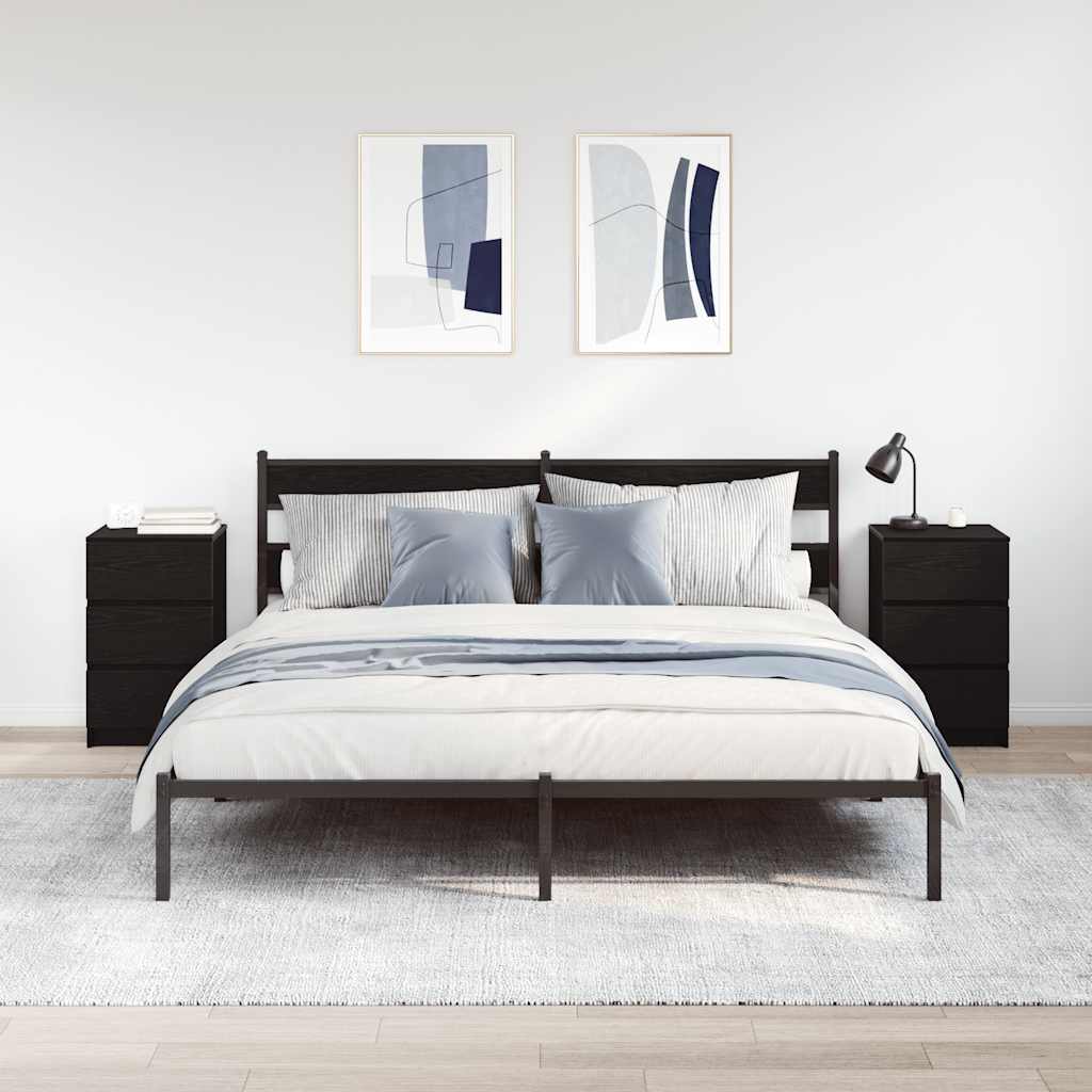 Bedside cabinets with 3 drawers 2 pcs, black, 39x35x65 cm