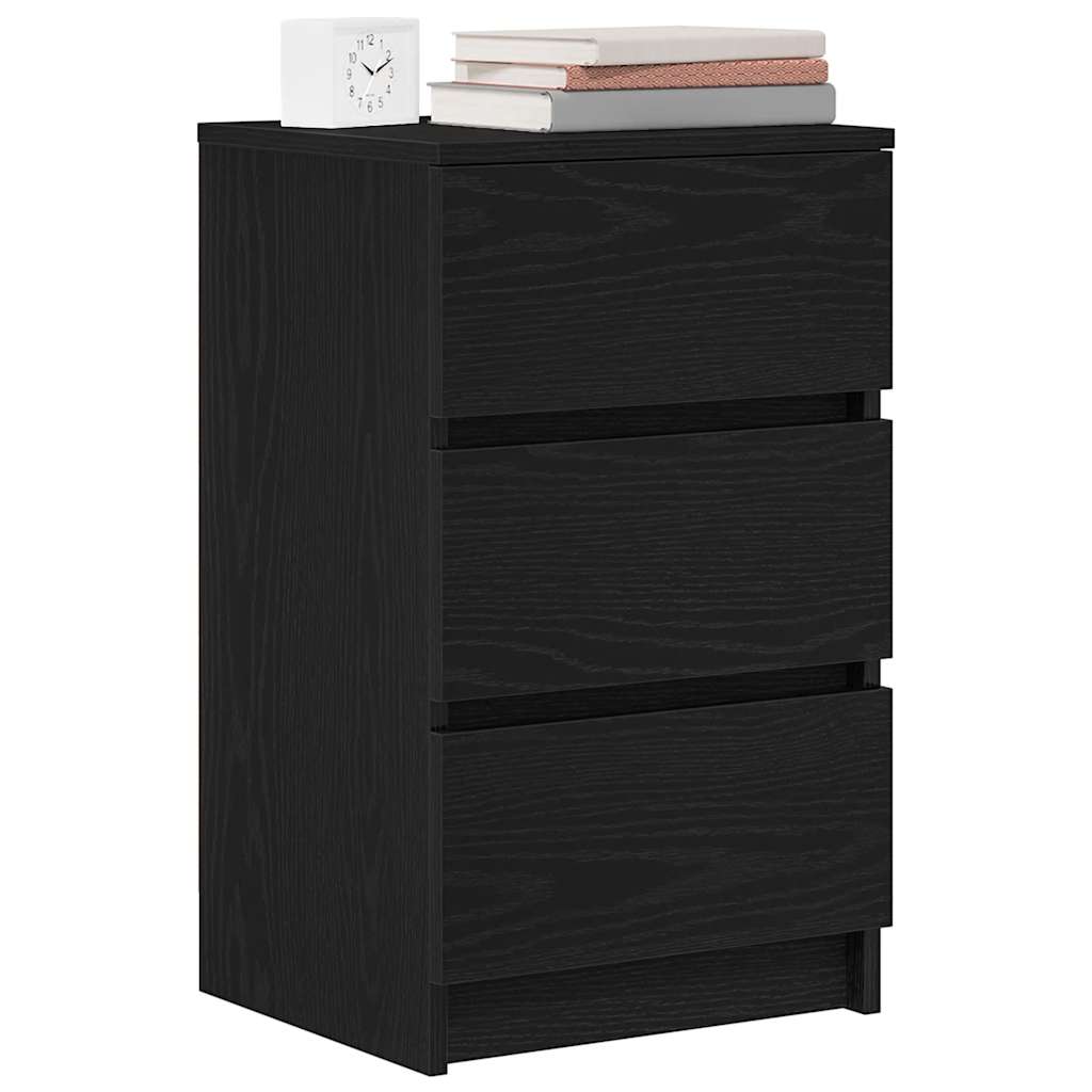 Bedside cabinets with 3 drawers 2 pcs, black, 39x35x65 cm