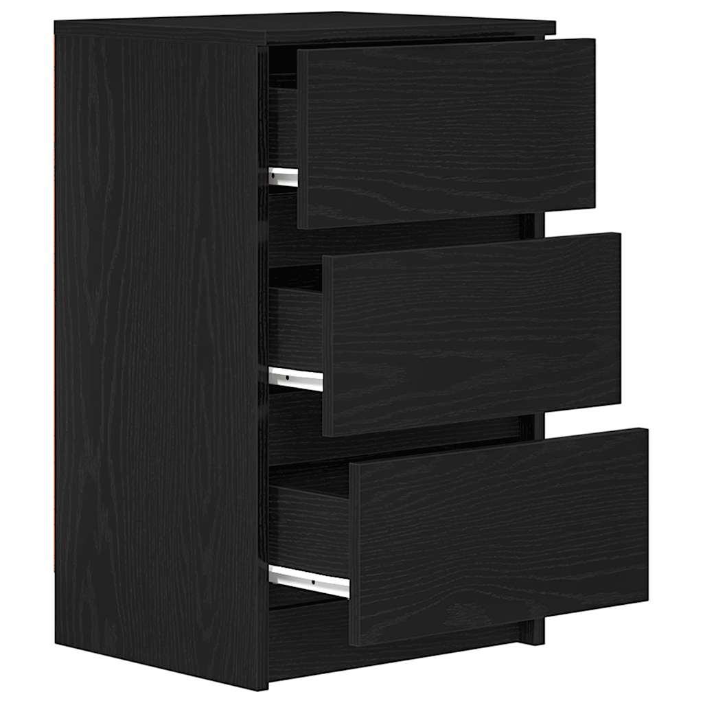 Bedside cabinets with 3 drawers 2 pcs, black, 39x35x65 cm