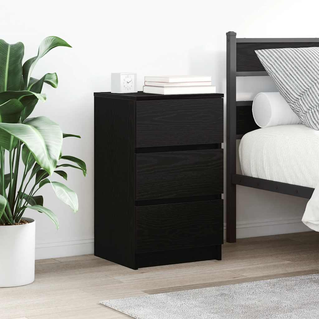Bedside cabinets with 3 drawers 2 pcs, black, 39x35x65 cm