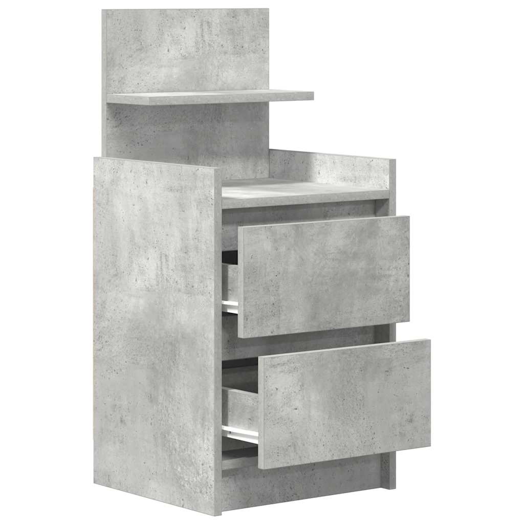 Naktinė spintelė su 2 stalčiais, betoninė pilka, 38x34x80 cm