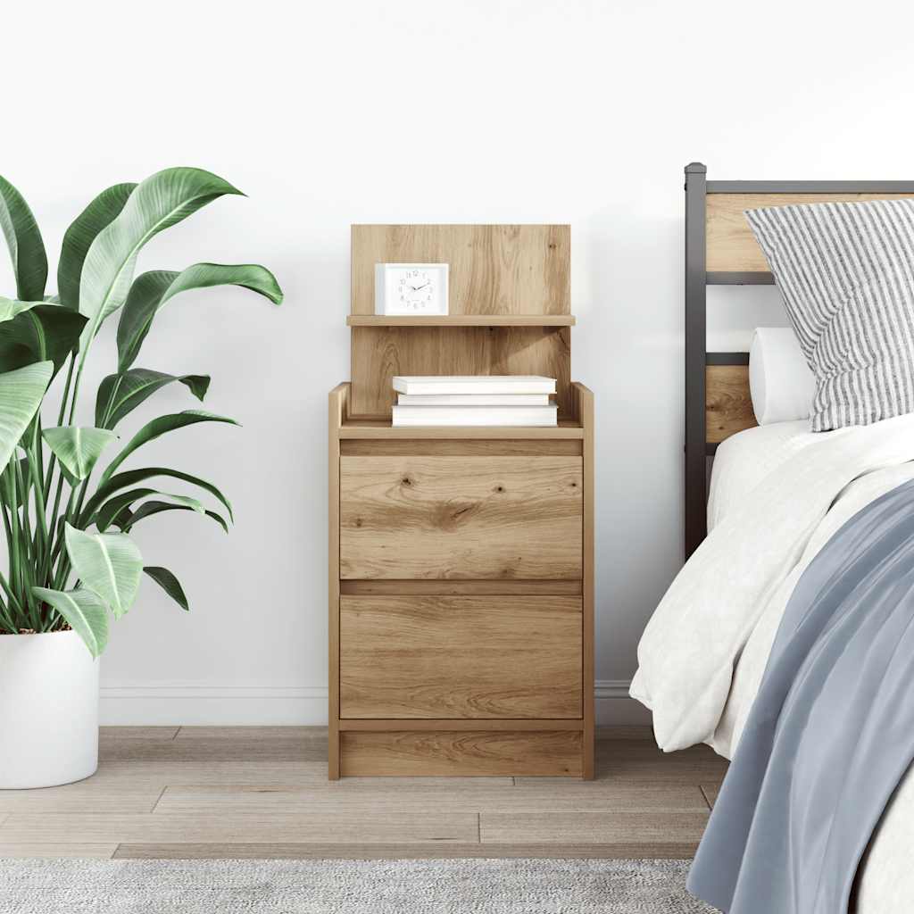 Nightstand with 2 drawers, artisan oak, 38x34x80 cm