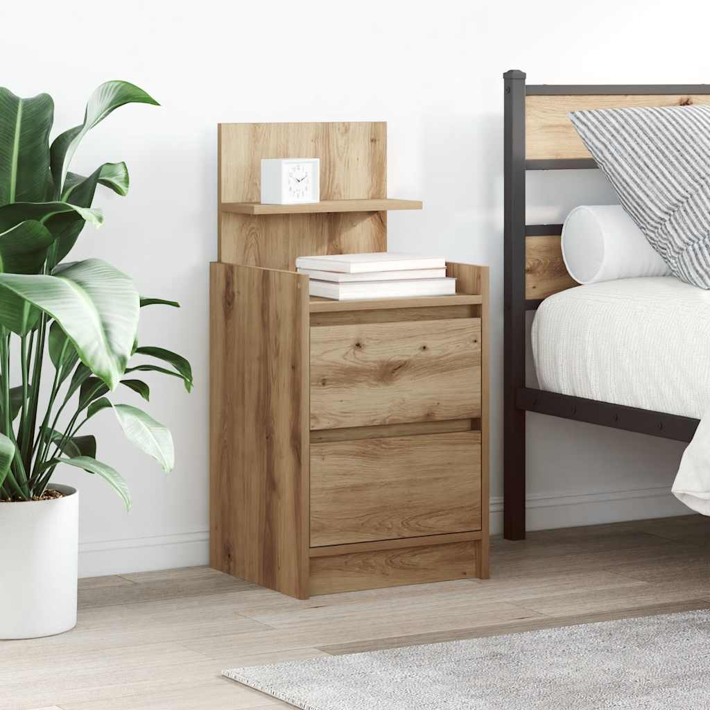 Nightstand with 2 drawers, artisan oak, 38x34x80 cm
