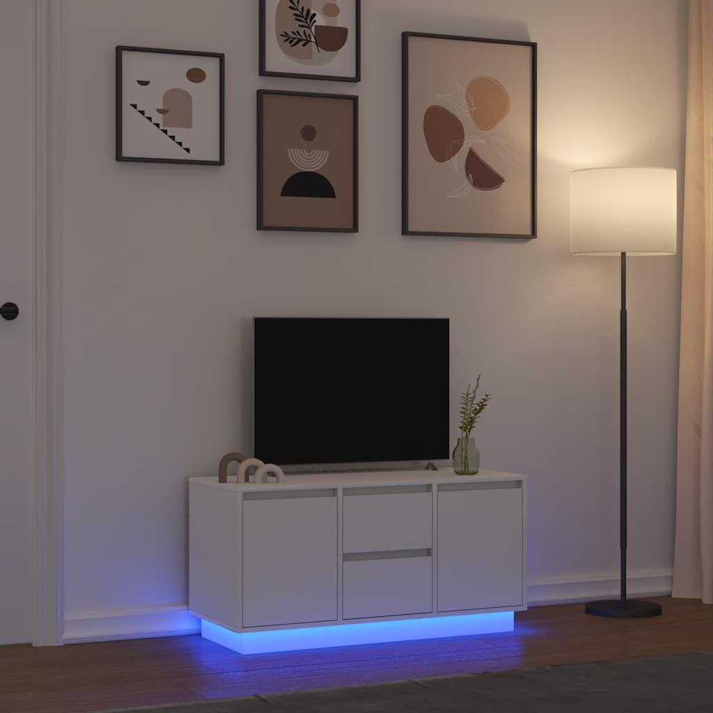 TV spintelė su LED lemputėmis, balta, 100x41x50 cm