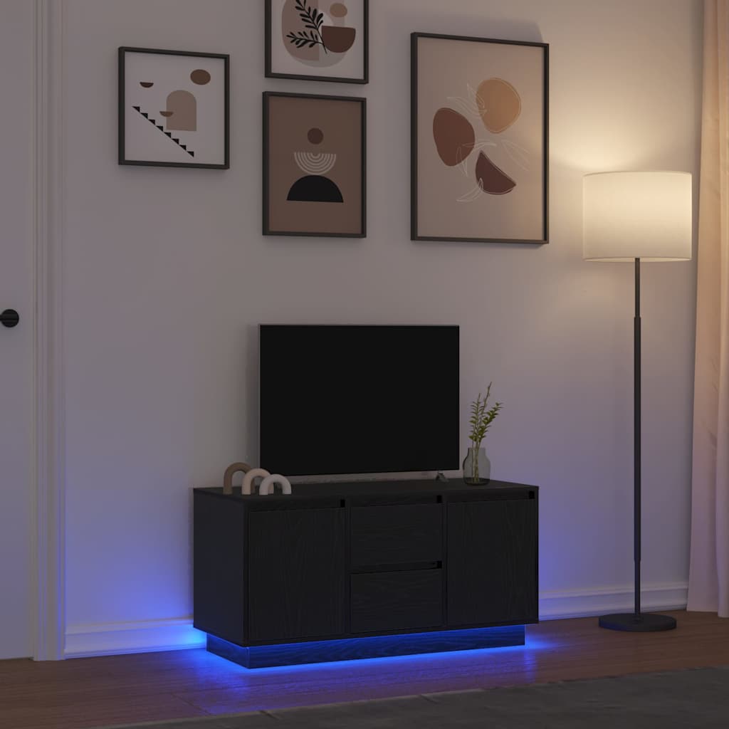 TV cabinet with LED lights, black, 100x41x50 cm