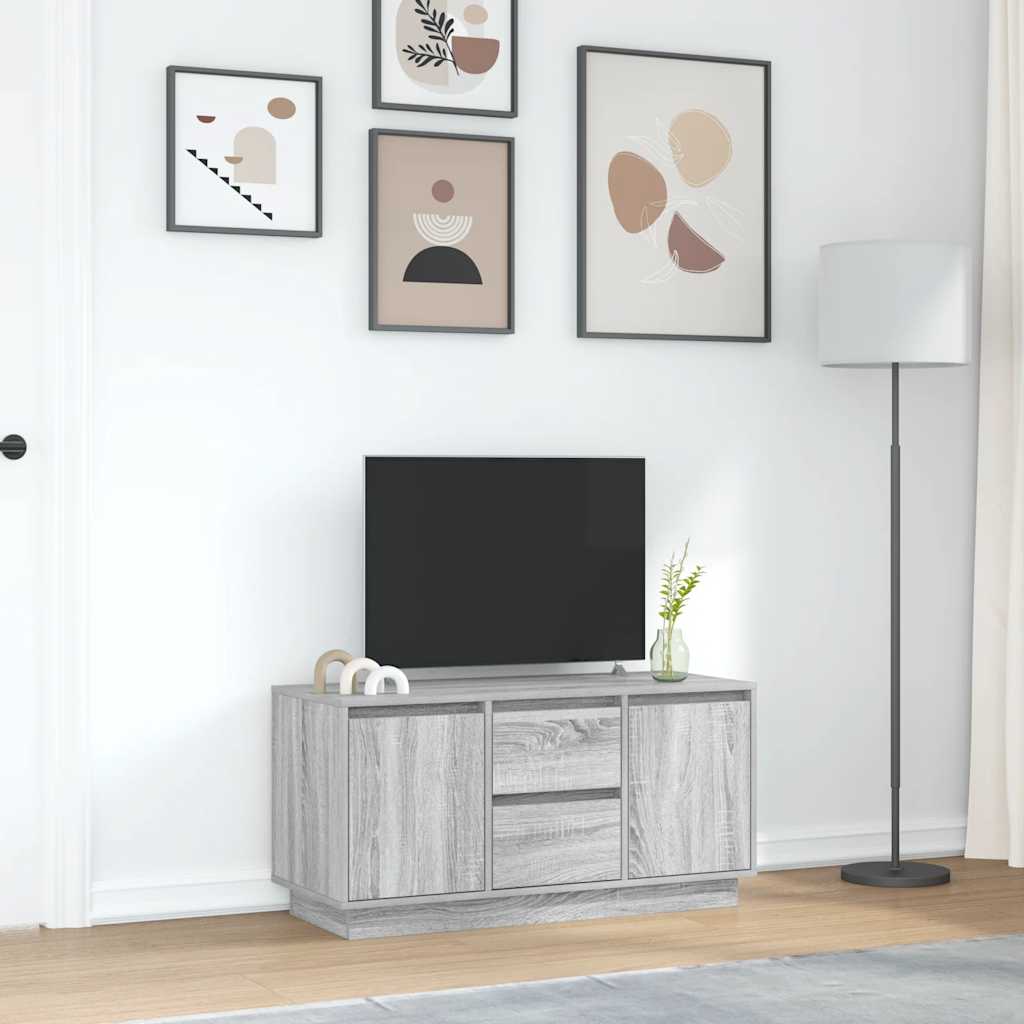 Televizoriaus spintelė su LED, pilka ąžuolo, 100x41x50 cm
