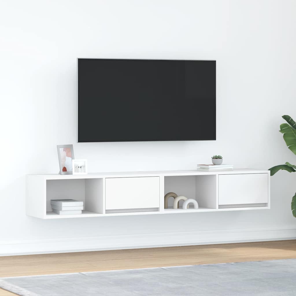 Televizoriaus spintelės, 2vnt., baltos, 80x31x25,5 cm, mediena