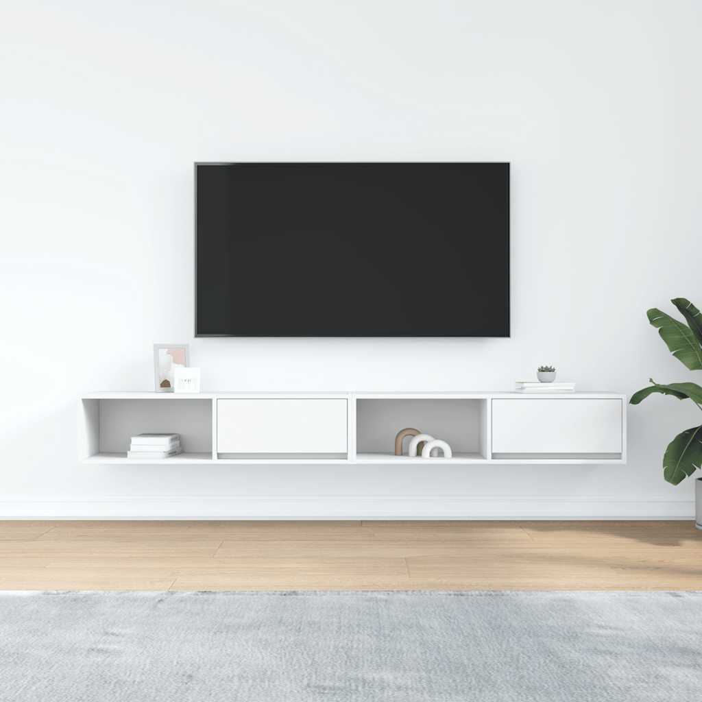 Televizoriaus spintelės, 2vnt., baltos, 100x31x25,5 cm, mediena