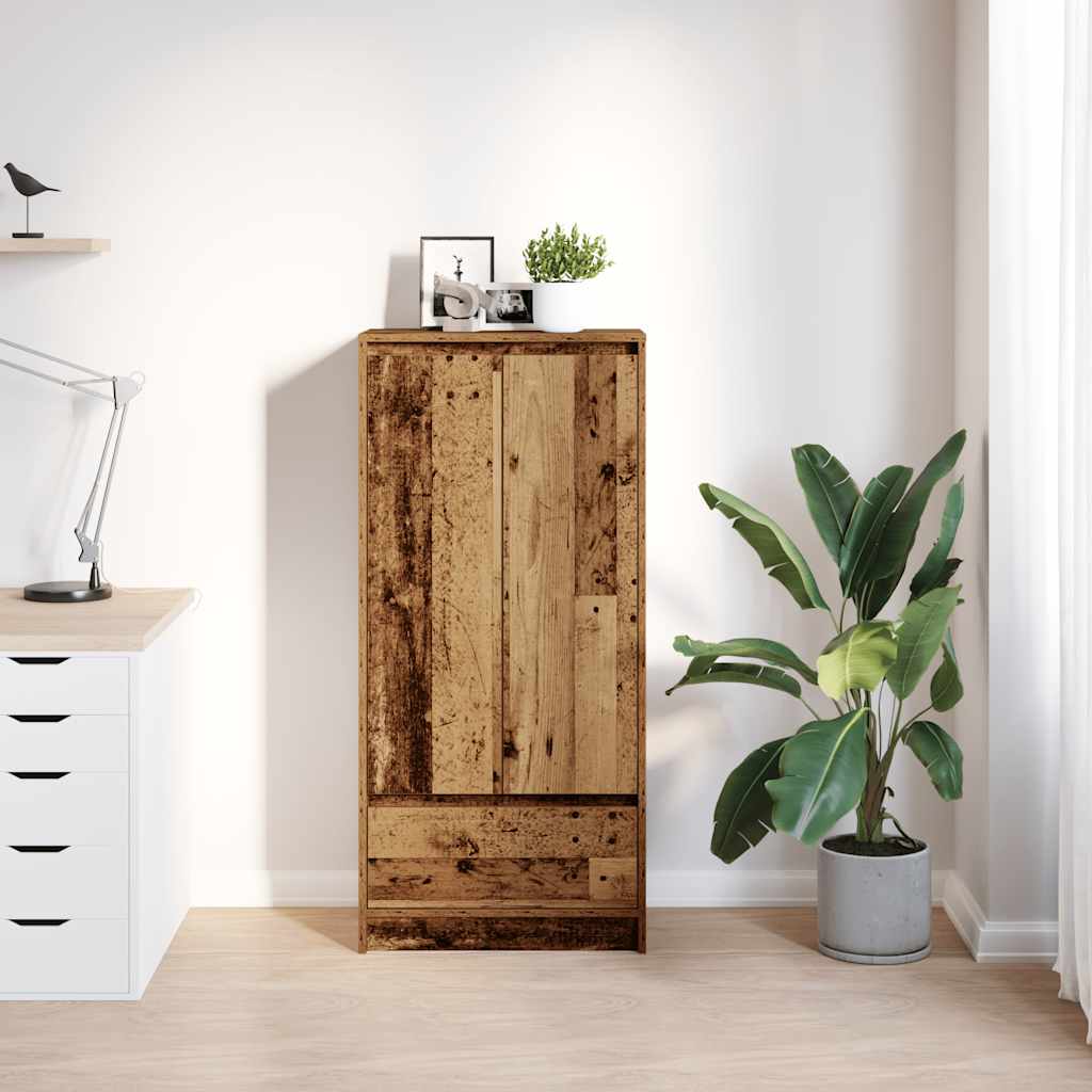 Spintelė su 2 stalčiais, sena mediena 55,5x34x119,5 cm, mediena