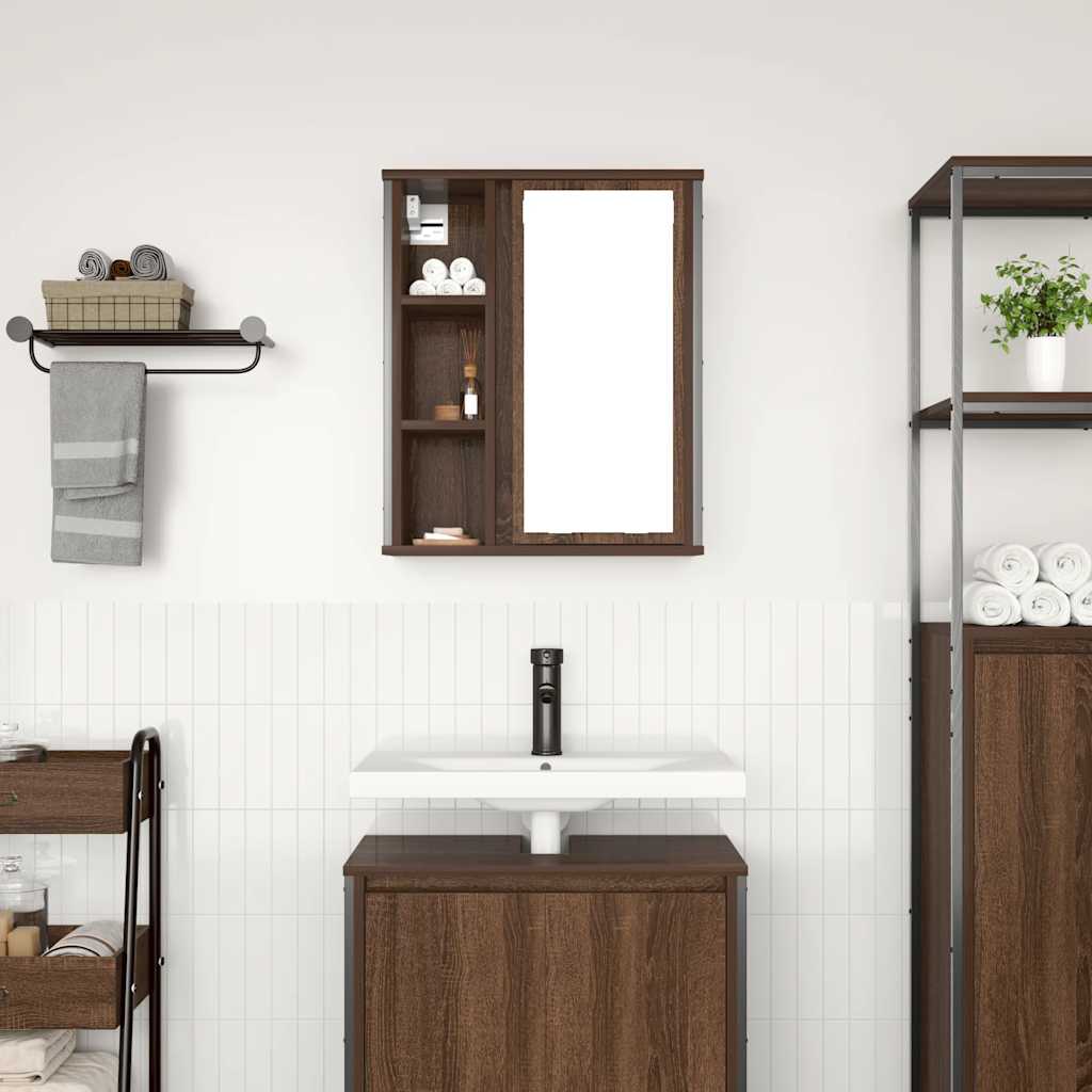 Wall-mounted bathroom cabinet with mirror brown oak 50x21x60 cm