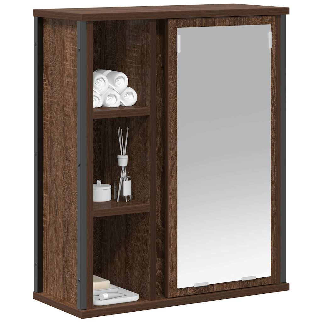 Wall-mounted bathroom cabinet with mirror brown oak 50x21x60 cm