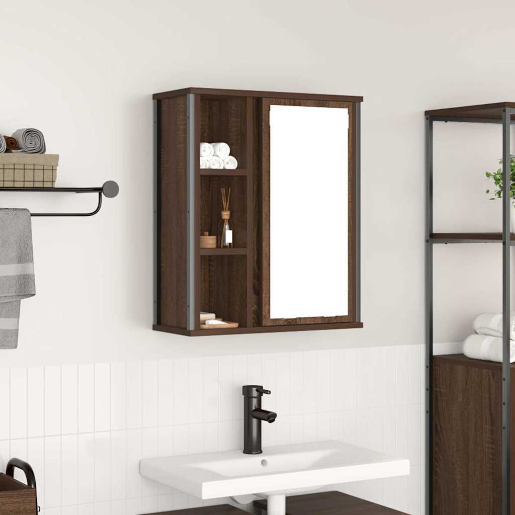 Wall-mounted bathroom cabinet with mirror brown oak 50x21x60 cm
