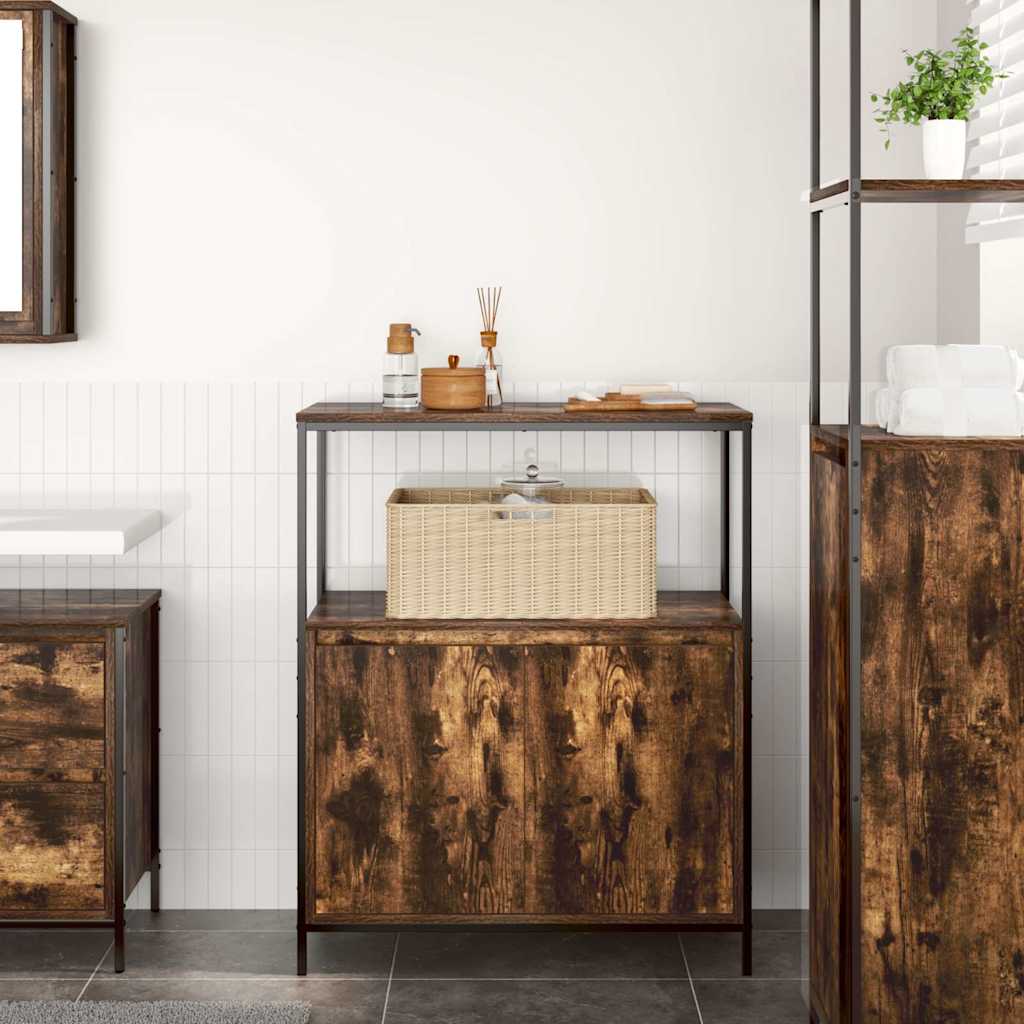 Bathroom cabinet with shelves smoked oak 76.5x35x95 cm