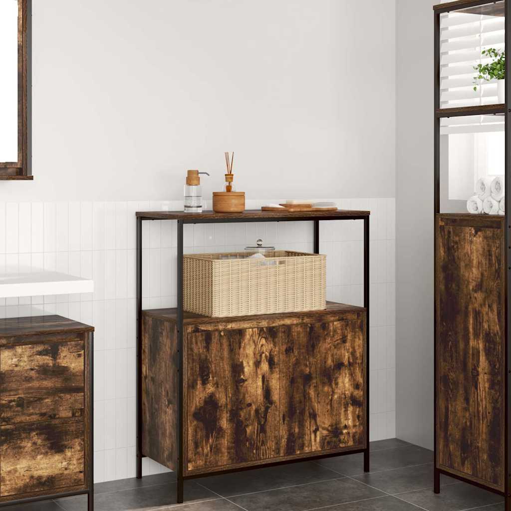 Bathroom cabinet with shelves smoked oak 76.5x35x95 cm