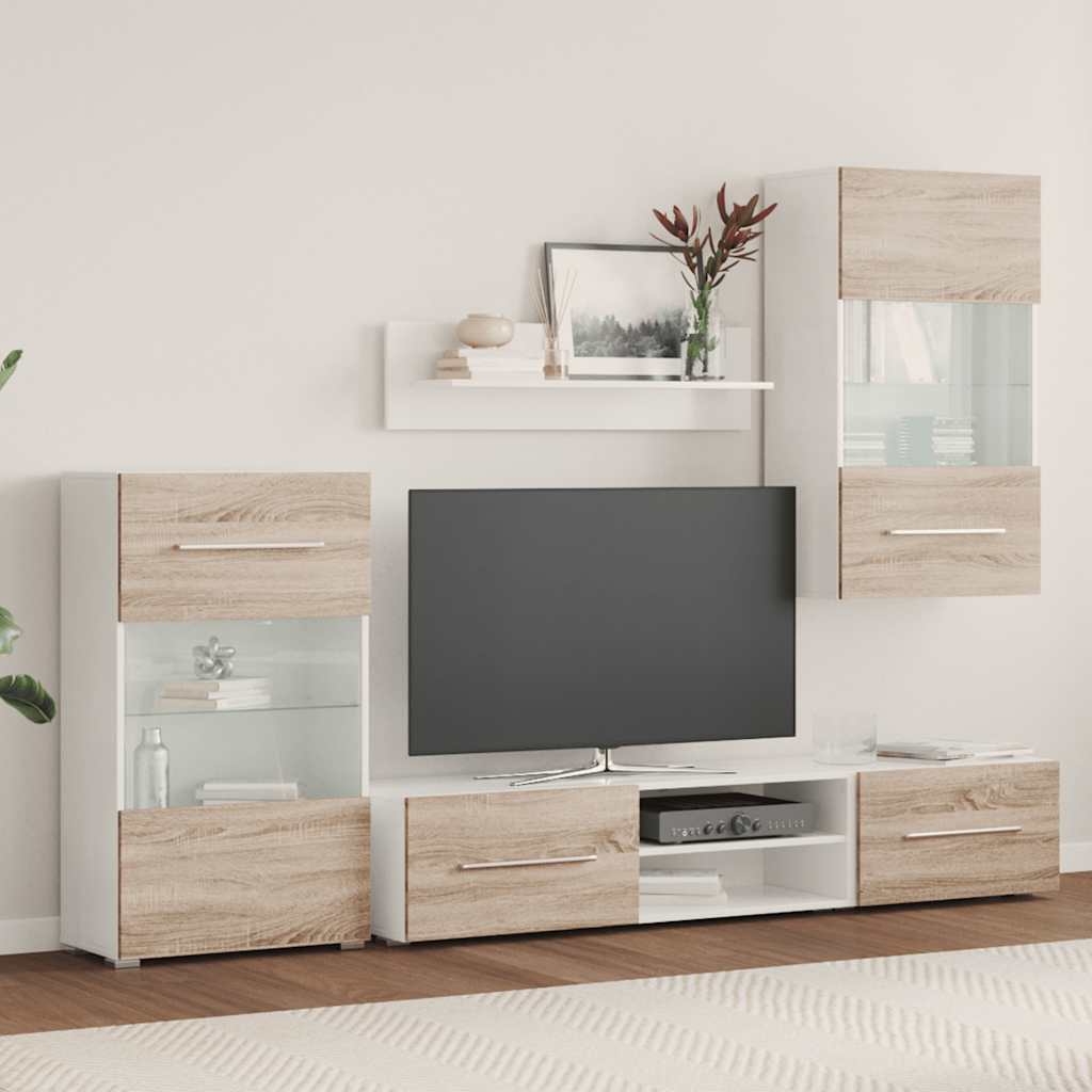 5 dalių televizoriaus spintelės su LED apšvietimu, sonoma ąžuolas, inžinerinė mediena