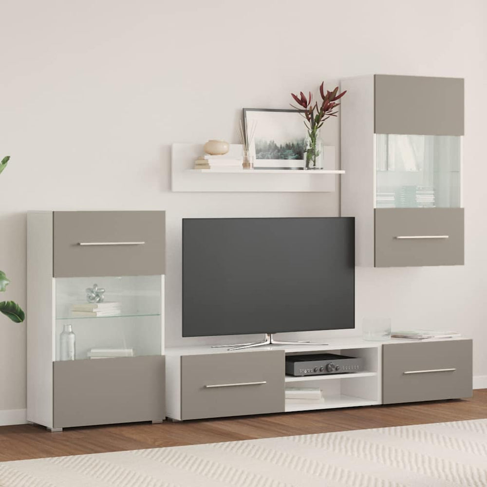 5 dalių televizoriaus spintelės su LED apšvietimu, akmens pilkos spalvos, inžinerinė mediena