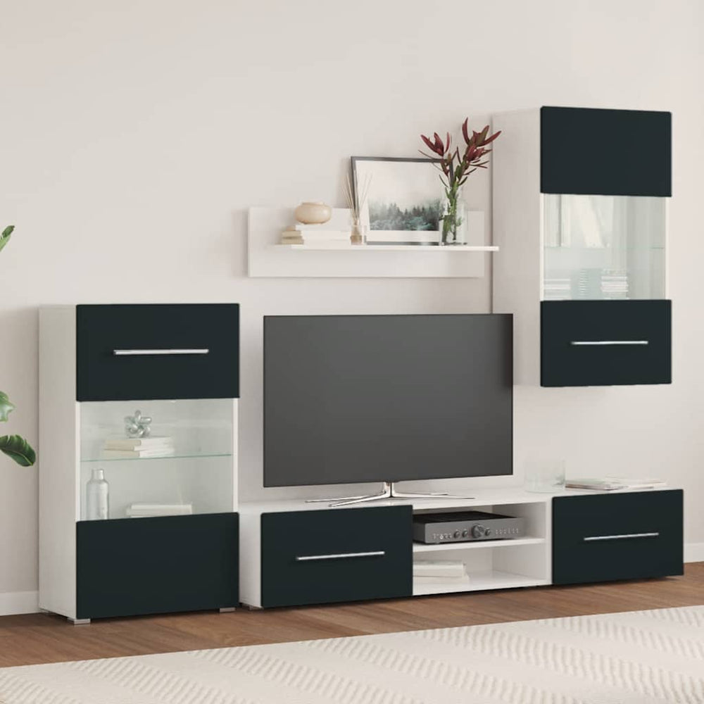 5 dalių televizoriaus spintelės su LED apšvietimu, matinės indigo spalvos, inžinerinė mediena