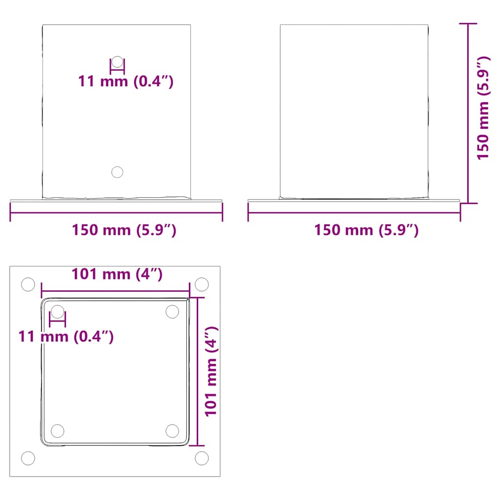 Stulpų pagrindai kvadratiniai, 12vnt., antracito sp., 101x101mm