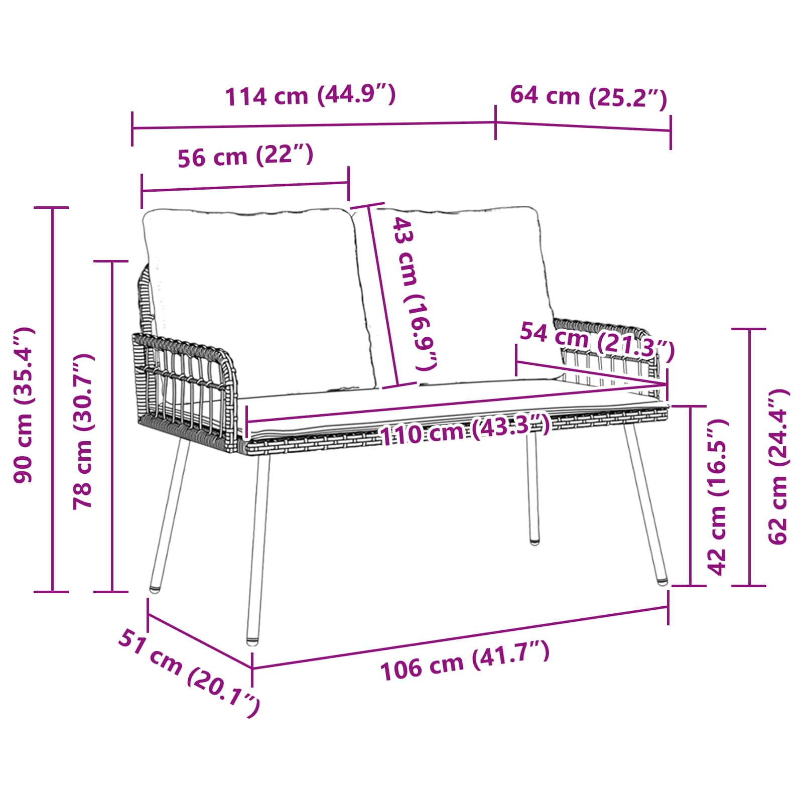 Sodo suolas su pagalve Gamta 114 x 64 x 90cm Plienas