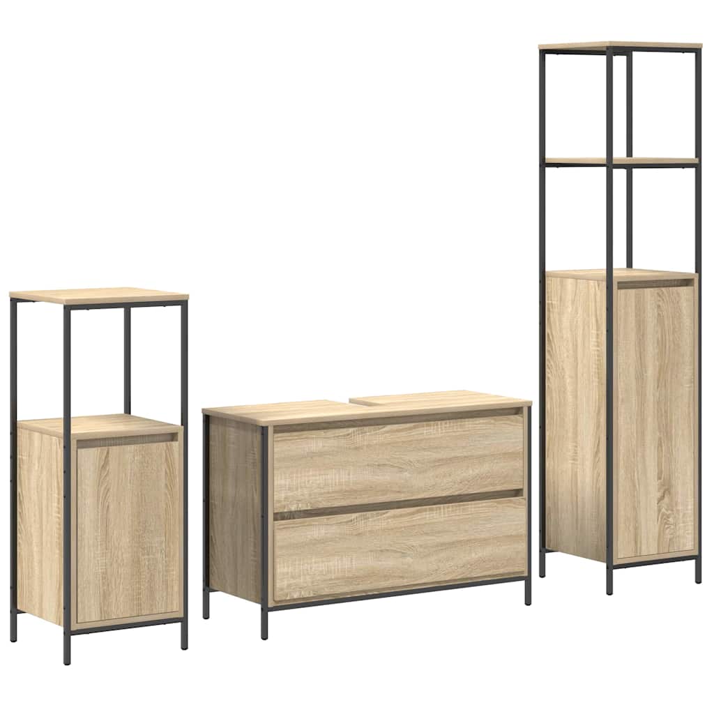 Vonios baldų rinkinys 3 pcs Sonoma ąžuolas Apdirbta mediena