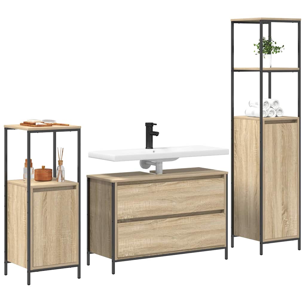Bathroom furniture set 3 pcs Sonoma oak Engineered wood
