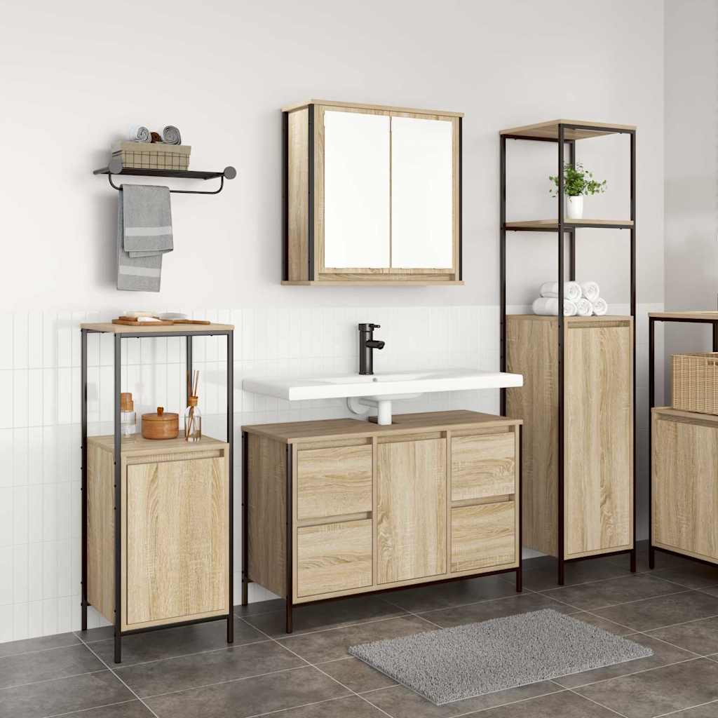 Bathroom furniture set with drawers 3 pcs Sonoma Oak and Black