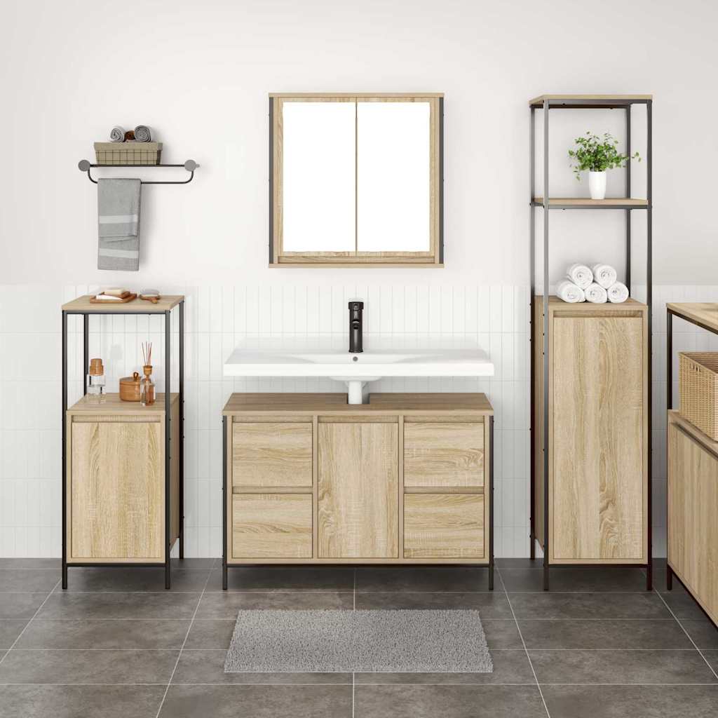 Bathroom furniture set with drawers 3 pcs Sonoma Oak and Black