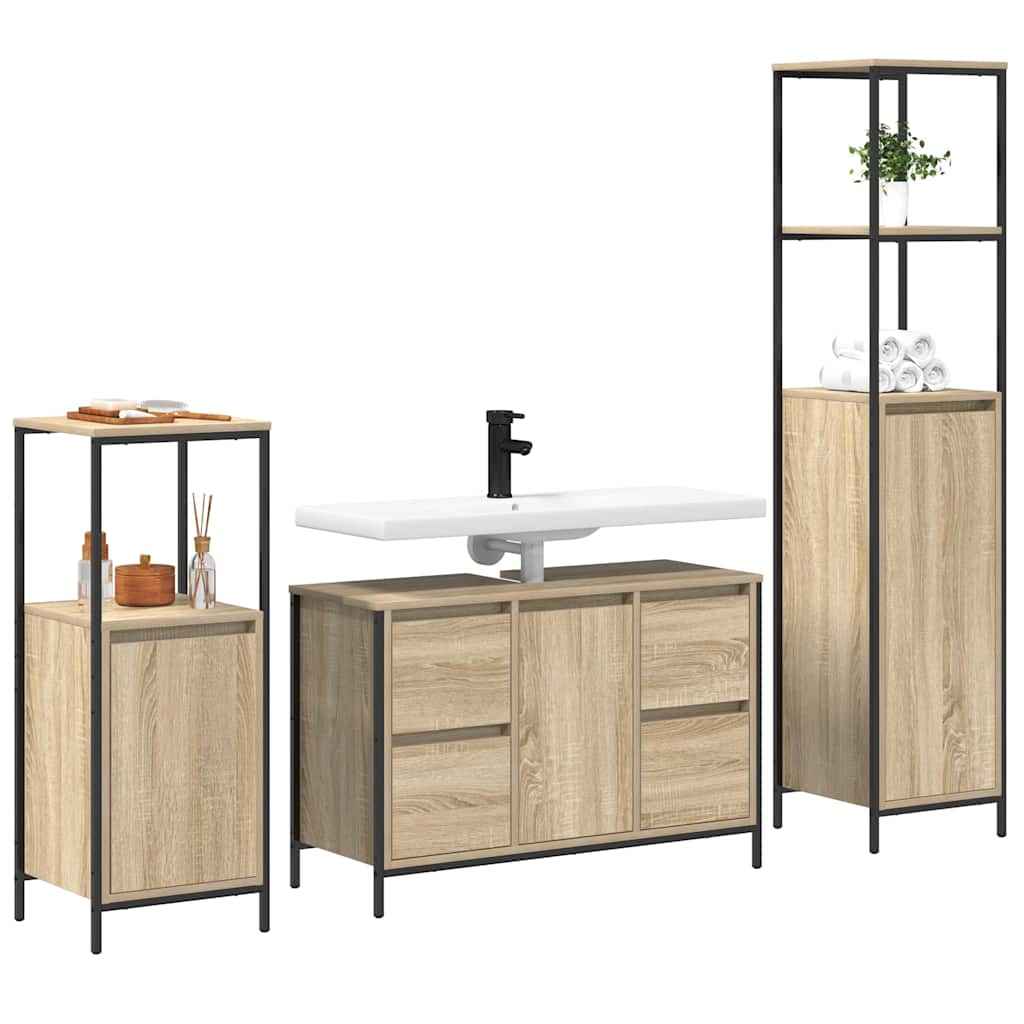 Bathroom furniture set with drawers 3 pcs Sonoma Oak and Black