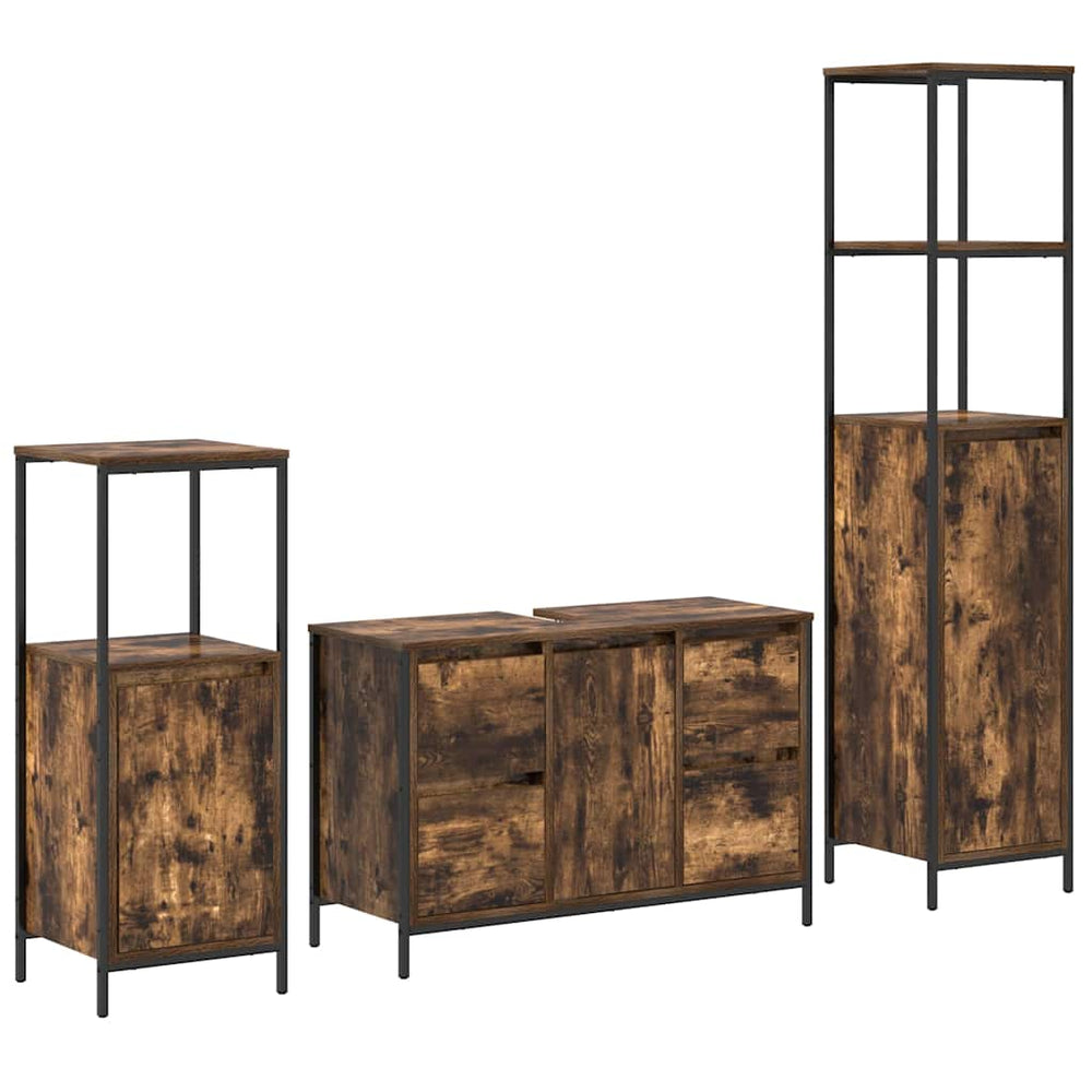 3-Piece Bathroom Furniture Set in Smoked Oak Engineered Wood